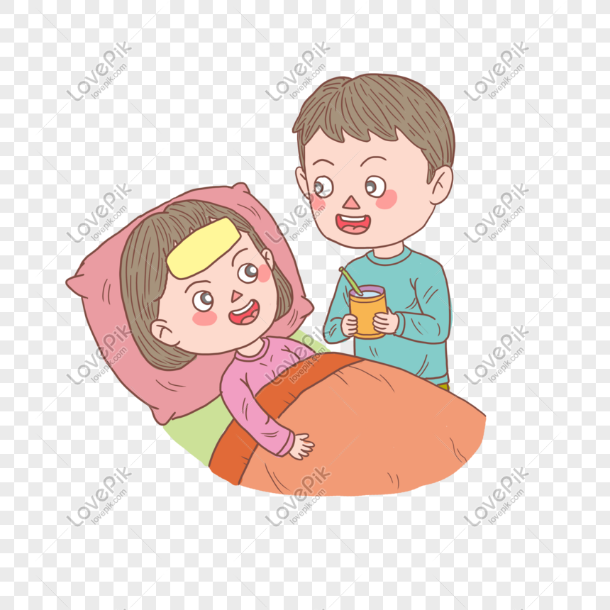 Cartoon Hand Drawn Character Husband Taking Care Of Sick Wife Free PNG And  Clipart Image For Free Download - Lovepik | 611502969