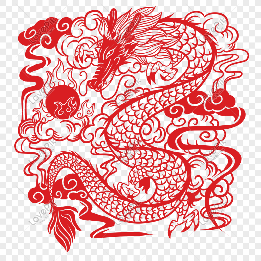 Chinese Style Red Dragon Window Cut Paper, Paper-cut Window, Cute ...