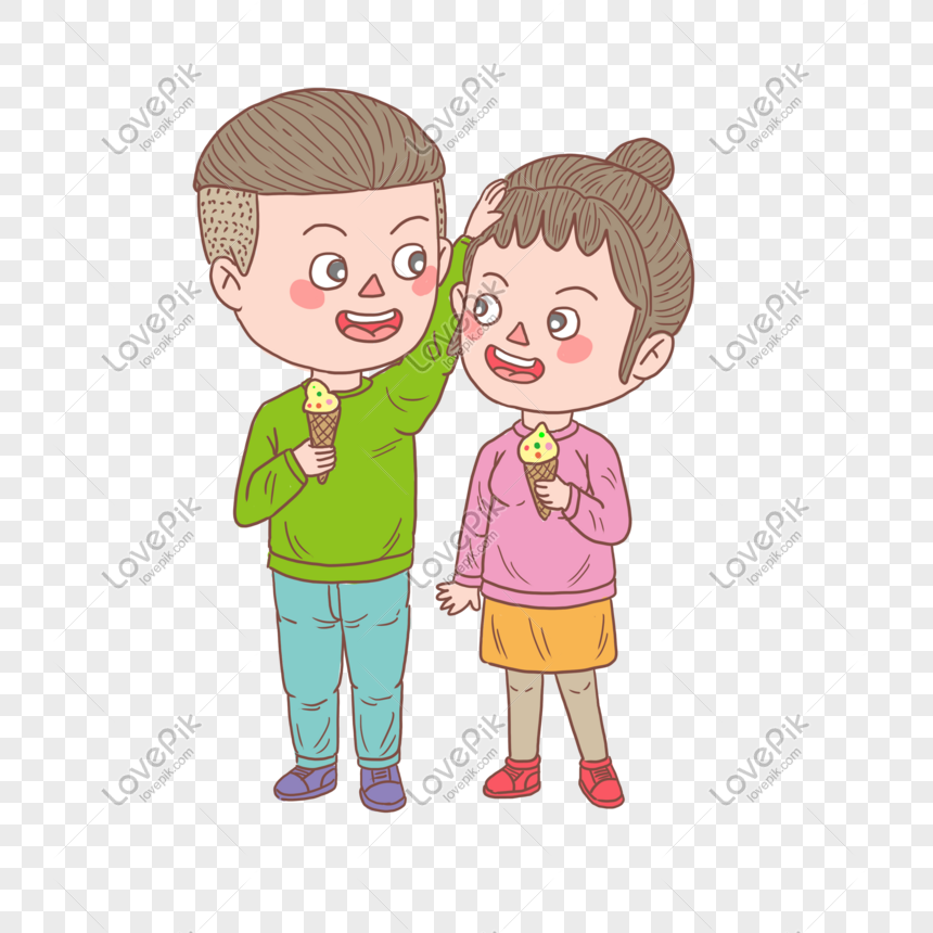 Cartoon Hand Drawn Character Eating Ice Cream Couple