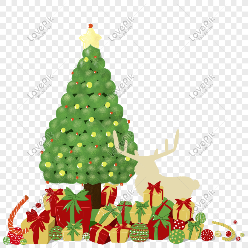 Krismas Hijau Natal Pokok Natal Hadiah Kartun Tangan Ditarik