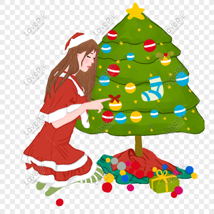クリスマスの女の子とクリスマスツリー赤のクリスマスクリスマスボールポスター無料バックル素材イメージ グラフィックス Id Prf画像フォーマットpsd Jp Lovepik Com