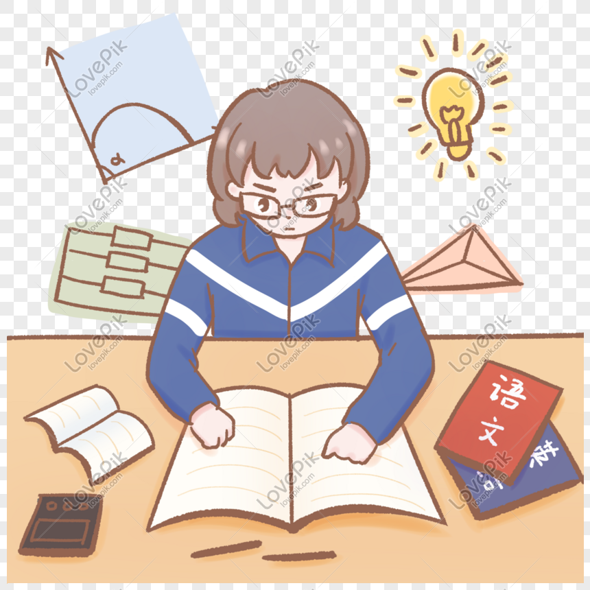 Cartoon Hand Drawn Female Student Studying Hard PNG Free Download And  Clipart Image For Free Download - Lovepik | 611523223