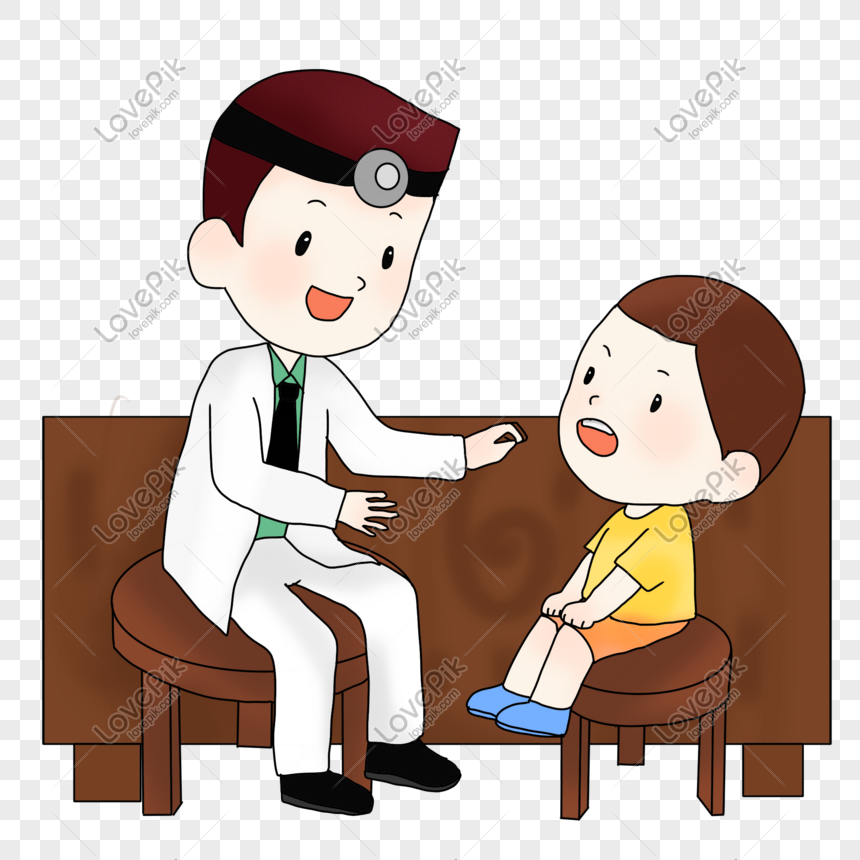 Dentist checks the patient illustration, Hand-painted doctor, dentist, patient png image