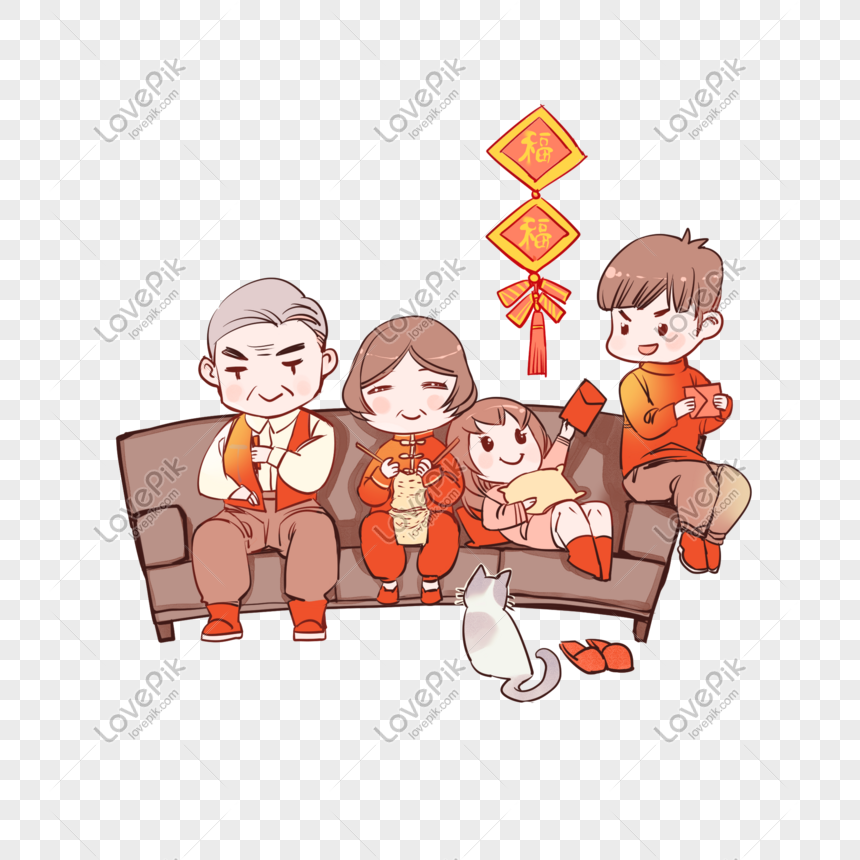 Hand Drawn New Year Cartoon Watching Tv Family PNG Free Download And  Clipart Image For Free Download - Lovepik | 611517853