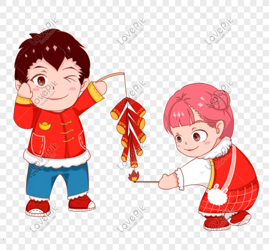 2019 New Year Lucky Boy And Girl Set Firecrackers PNG Image Free ...