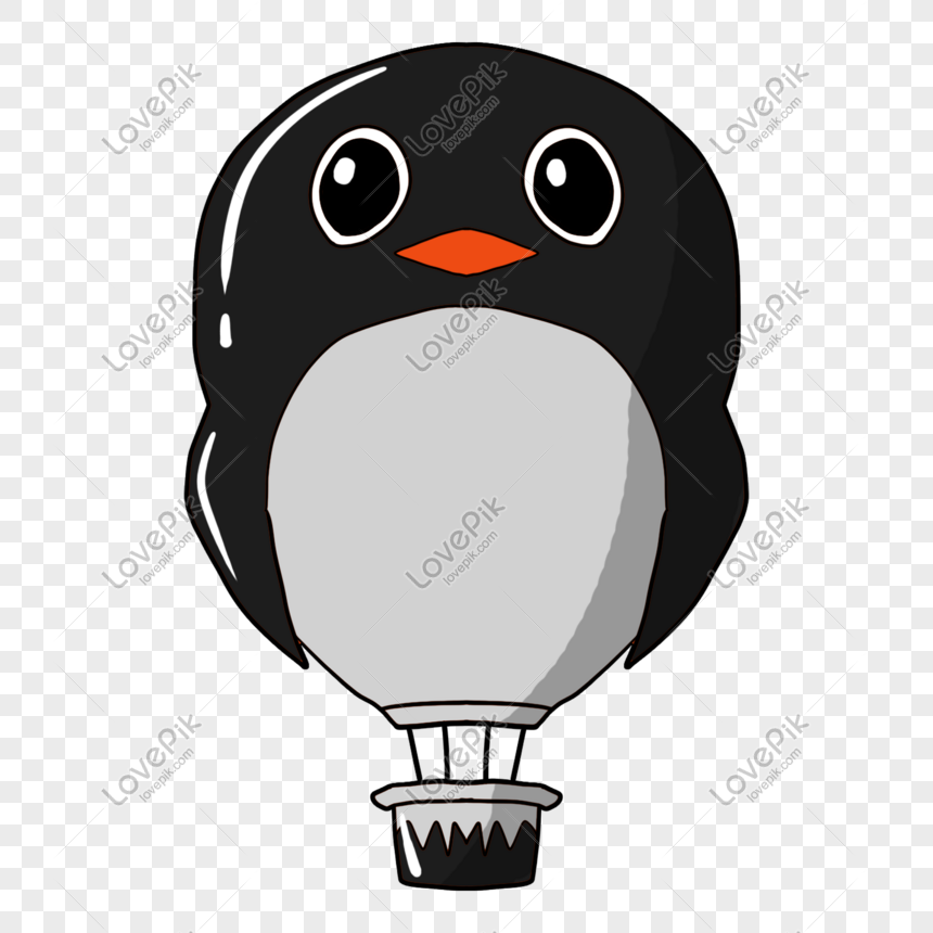 Cartoon Hand Drawn Cute Penguin Hot Air Balloon Free PNG And ...