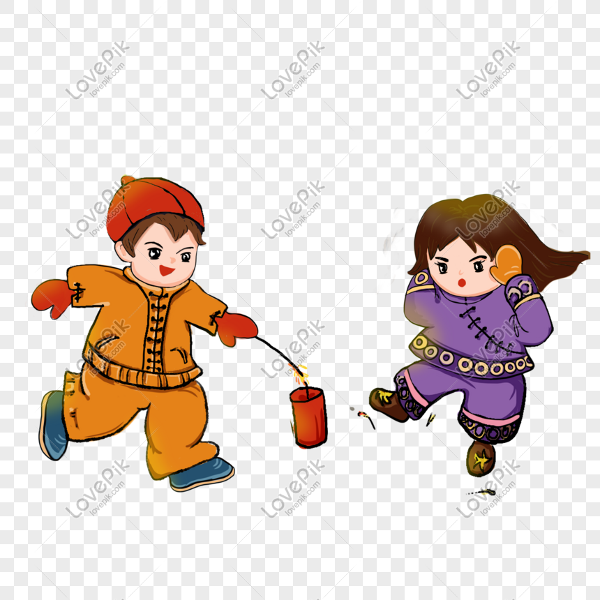 Hand Drawn Kids With Firecrackers PNG Image Free Download And Clipart ...