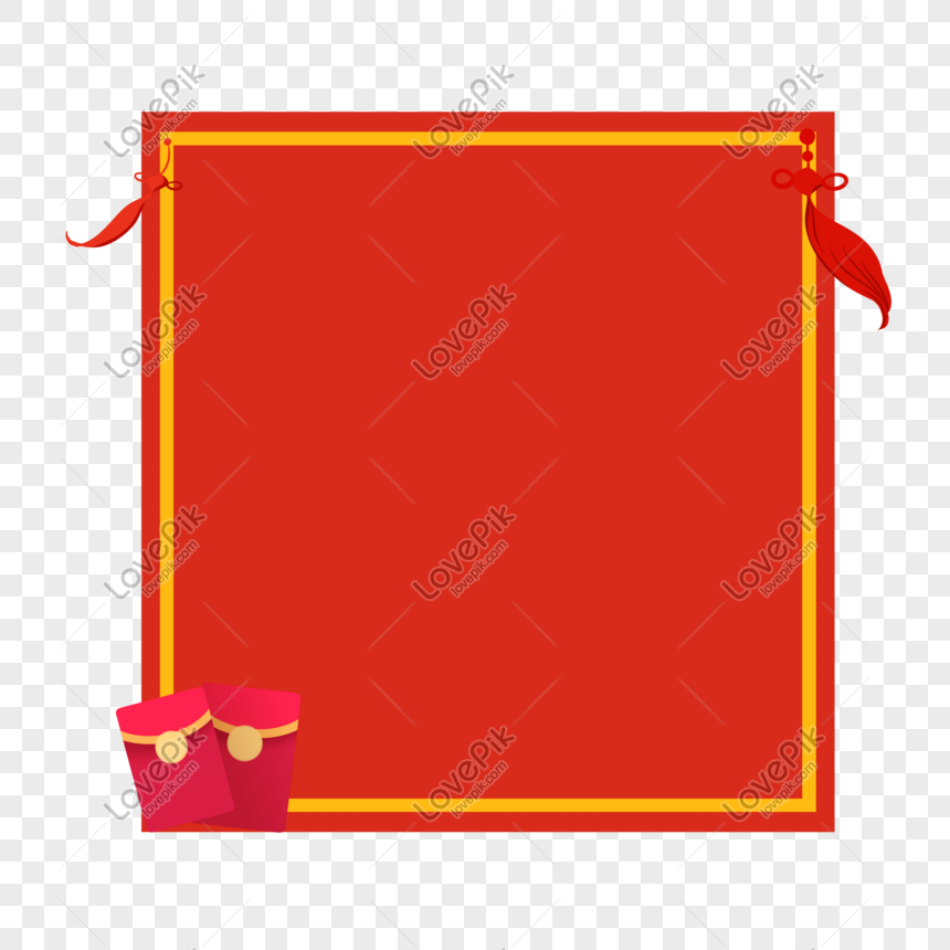 Hand Painted Square Red Envelope Border, Red Envelope Border, Hand ...