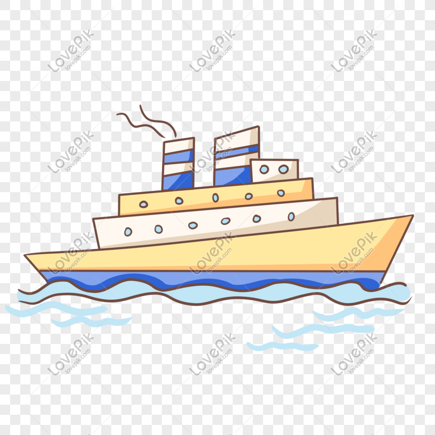 Hand drawn luxury cruise ship illustration, Yellow cruise ship, blue chimney, tall chimney png hd transparent image