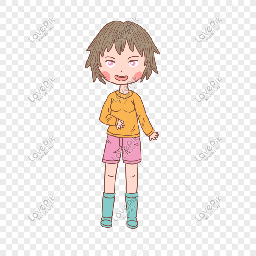 Cartoon Hand Drawn Character Pretty Girl PNG Image Free Download And ...