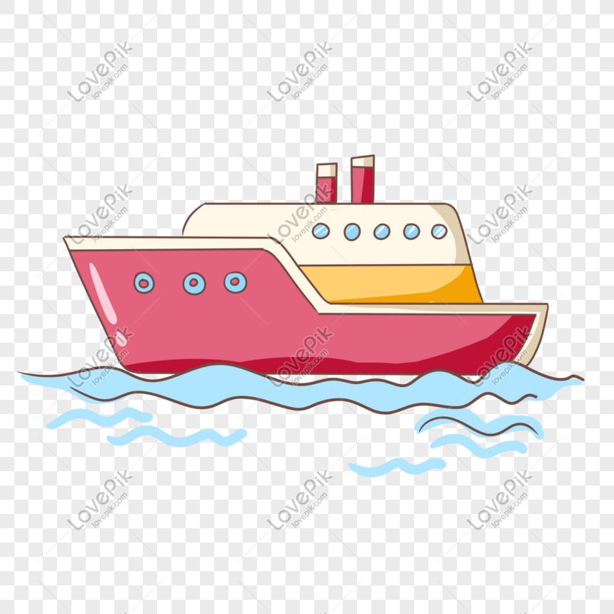 Hand drawn pink cruise ship illustration, white spray, cruises, ship illustration free png