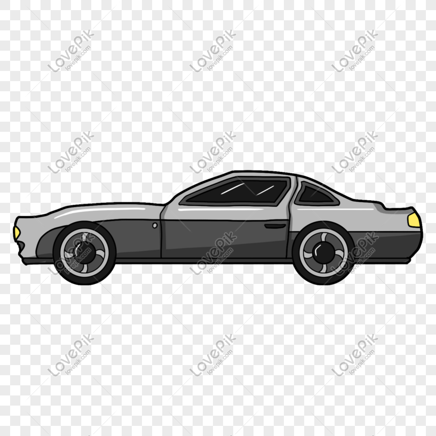 Cartoon Hand Drawn Grey Sports Car Illustration Gambar Unduh Gratis
