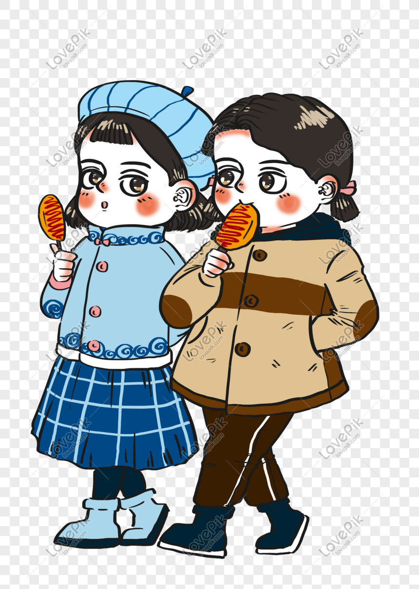 Winter Good Friends Eating Hot Dog Shopping Cartoon Characters T PNG  Transparent And Clipart Image For Free Download - Lovepik | 611546986
