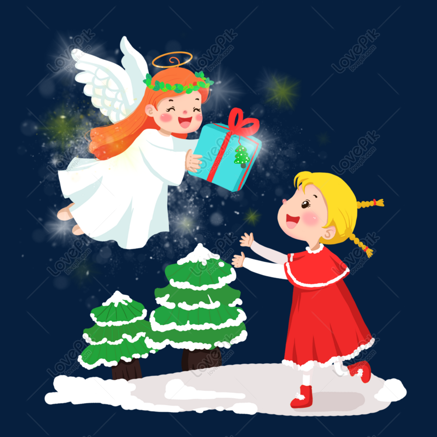Cartoon Hand Drawn Christmas Angel Giving A Gift PNG White Transparent And  Clipart Image For Free Download - Lovepik | 611531952