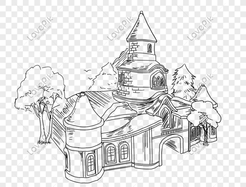Cartoon Line Drawing Pointed Castle PNG Free Download And Clipart Image For  Free Download - Lovepik | 611531643