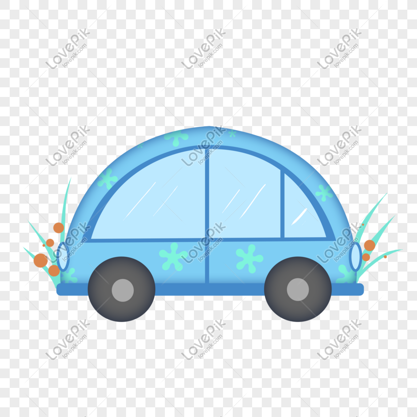 Hand drawn car with flowers illustration on transparent background