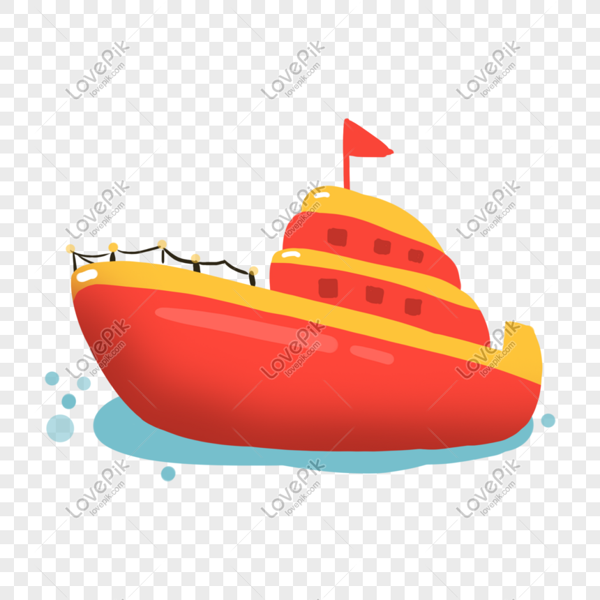 Transport cruise ship illustration, Black fence, red hull, red red flag free png