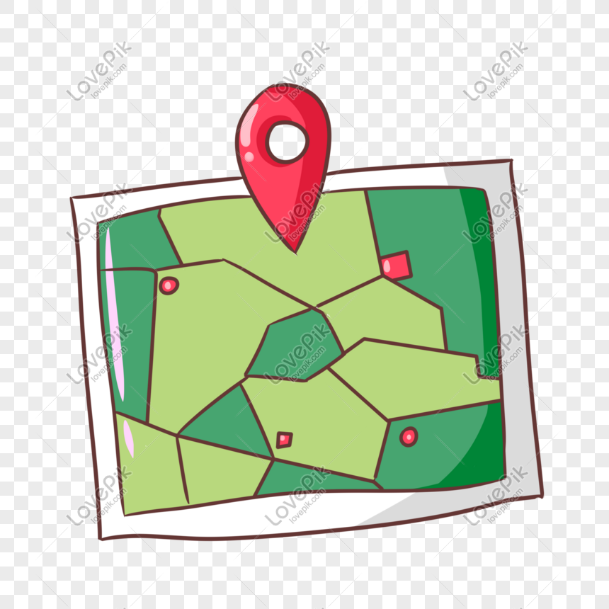 Hand drawn cartoon green map illustration, location map, map illustrations, template png transparent image