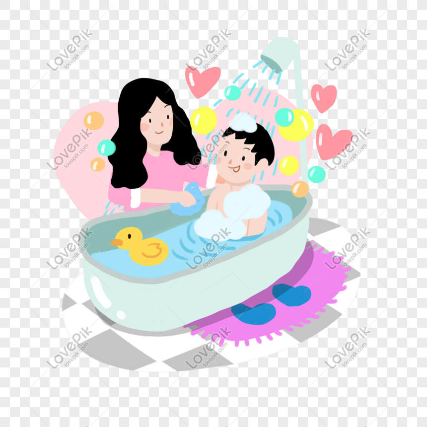 Gambar Anak Ibu Anak Ilustrasi Mandi PNG Unduh Gratis - Lovepik