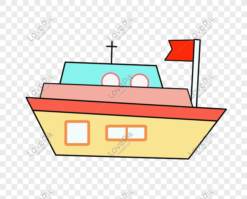 Hand drawn chinese cruise ship illustration, Red flag, red hull, blue cabin png image