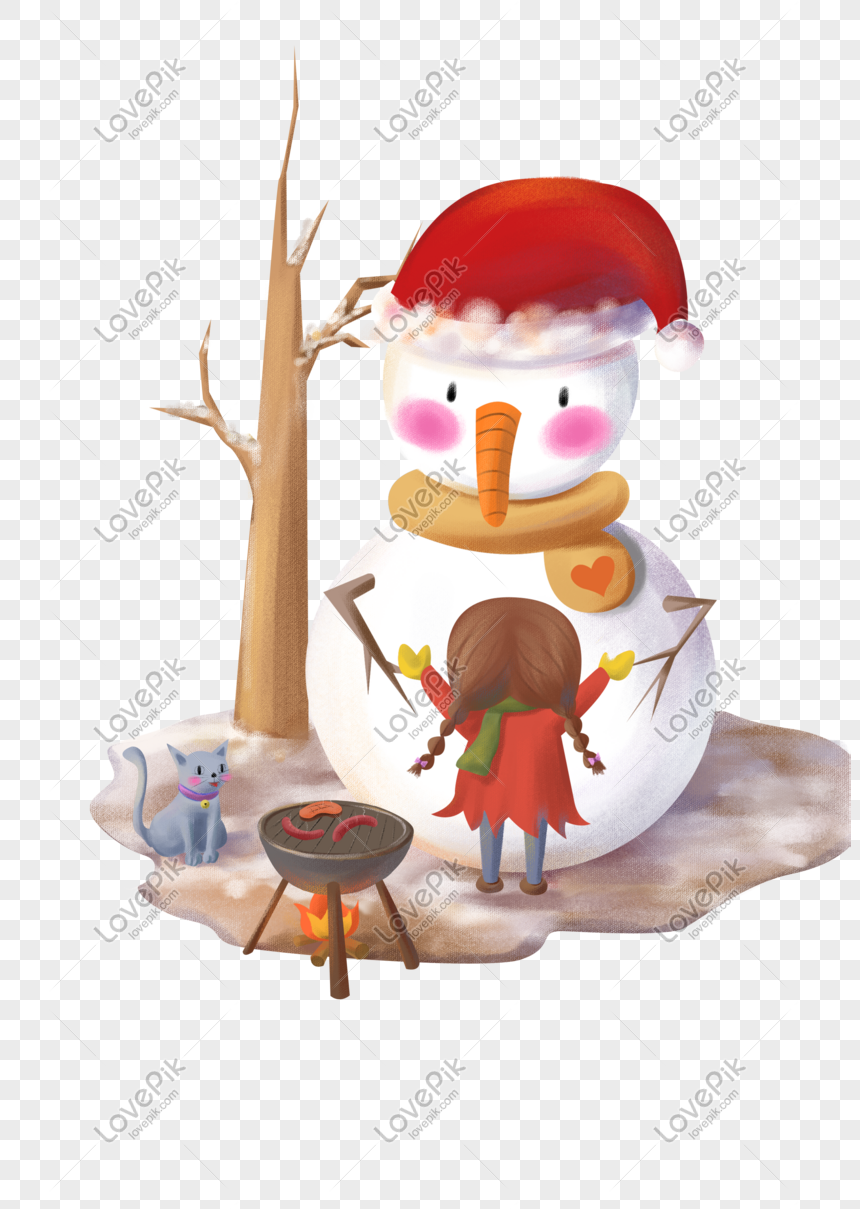 Cartoon Hand Drawn Winter Little Girl Hugging A Snowman Png Image Picture Free Download Lovepik Com