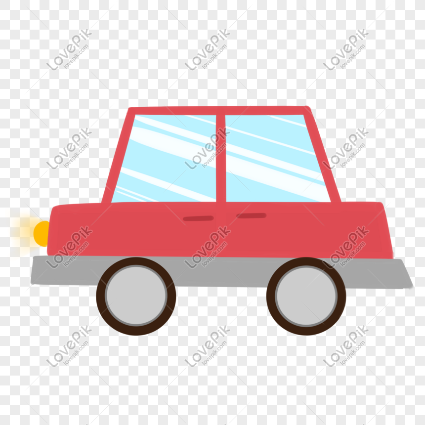 Red Car Hand Drawn Illustration, Red Car, Beautiful Car, Yellow Car ...