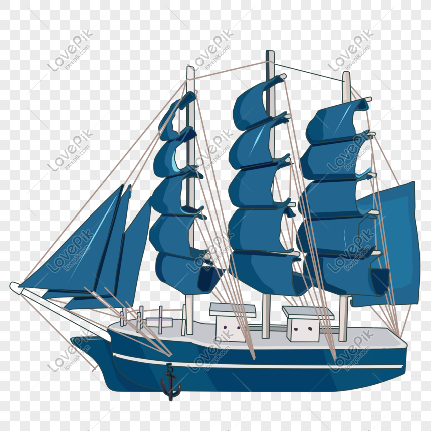 Cartoon hand drawn blue sailboat, Cute sailboat, transportation, cartoon ship png free download