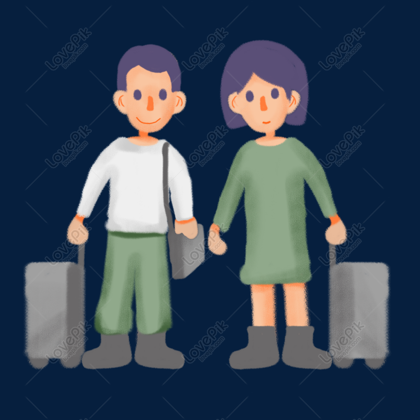 Couple travel cartoon hand-painted material free download, Couple, holiday, spring festival png image