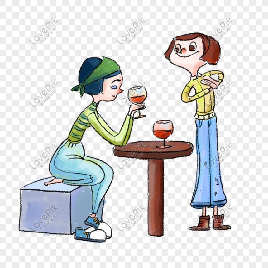 Hand Drawn Cartoon Character Girlfriends Drinking Red Wine Creat PNG Image  And Clipart Image For Free Download - Lovepik | 611582688