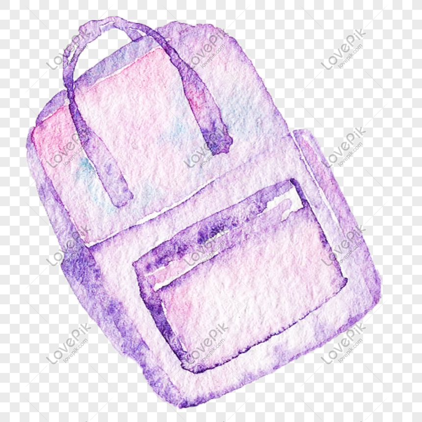 Hand drawn purple travel bag illustration, Hand-painted travel bag, purple bag, watercolor handbag free png