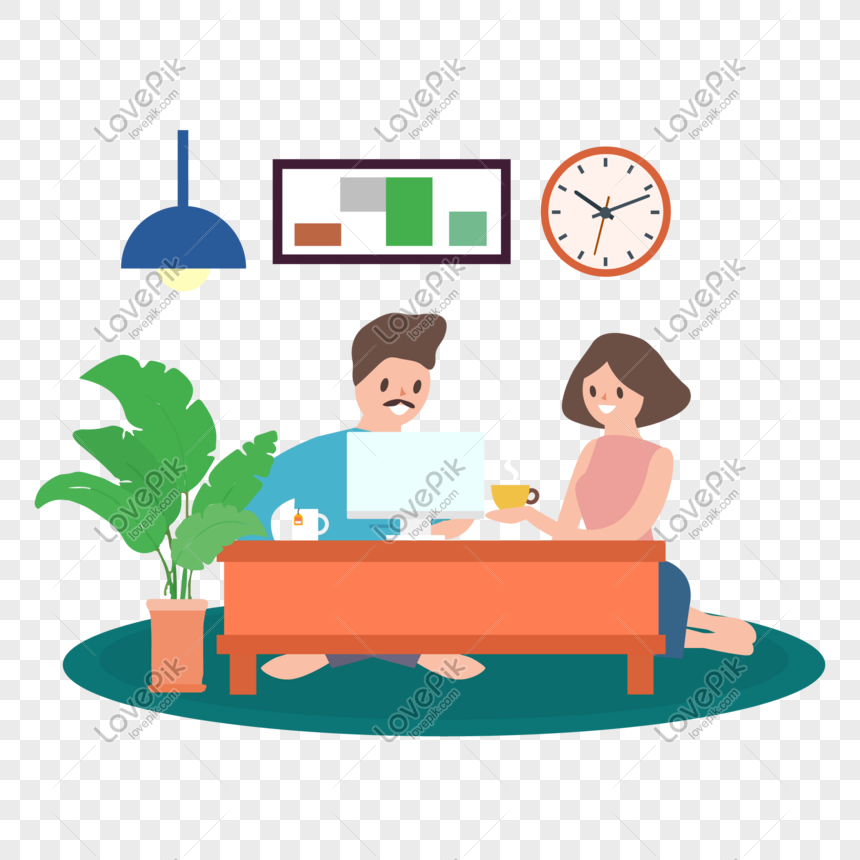 Cartoon Illustration Wind Wife Giving Husband Coffee PNG Image And Clipart  Image For Free Download - Lovepik | 611585938
