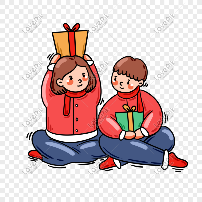 Hand Drawn Cartoon Vector Christmas Cute Couple PNG Transparent ...