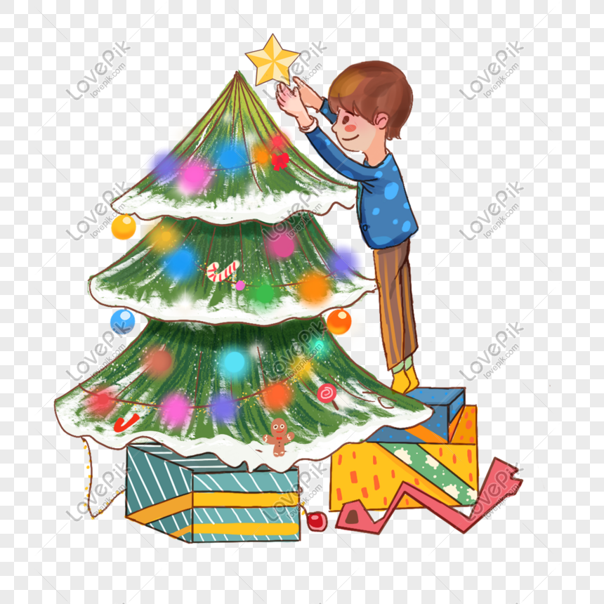 クリスマスの小さな男の子クリスマスツリー手描きイラストイメージ グラフィックス Id Prf画像フォーマットpsd Jp Lovepik Com