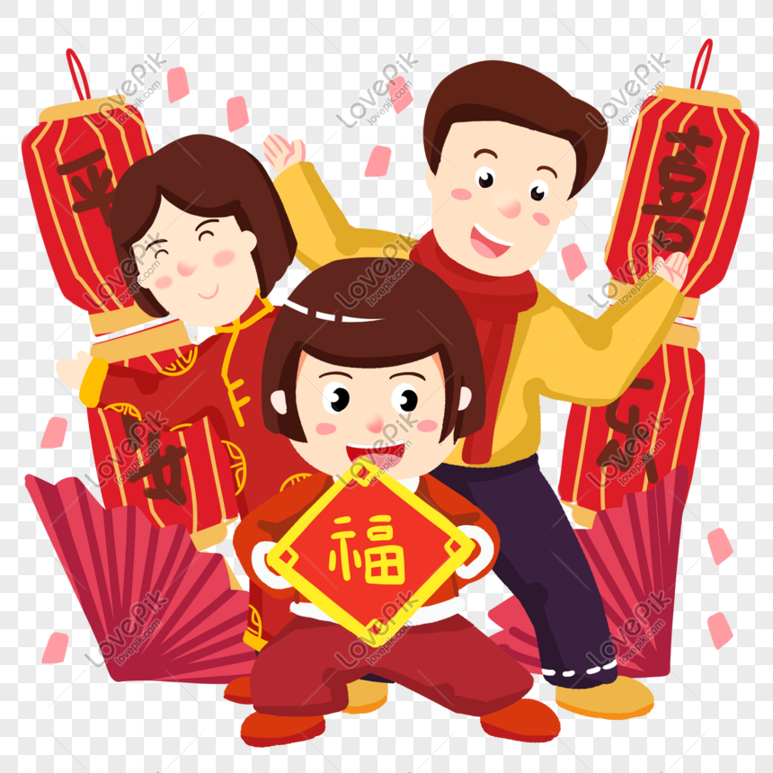 New Year Family Reunion Hand Drawn Cartoon Character Png Materia, Hand ...