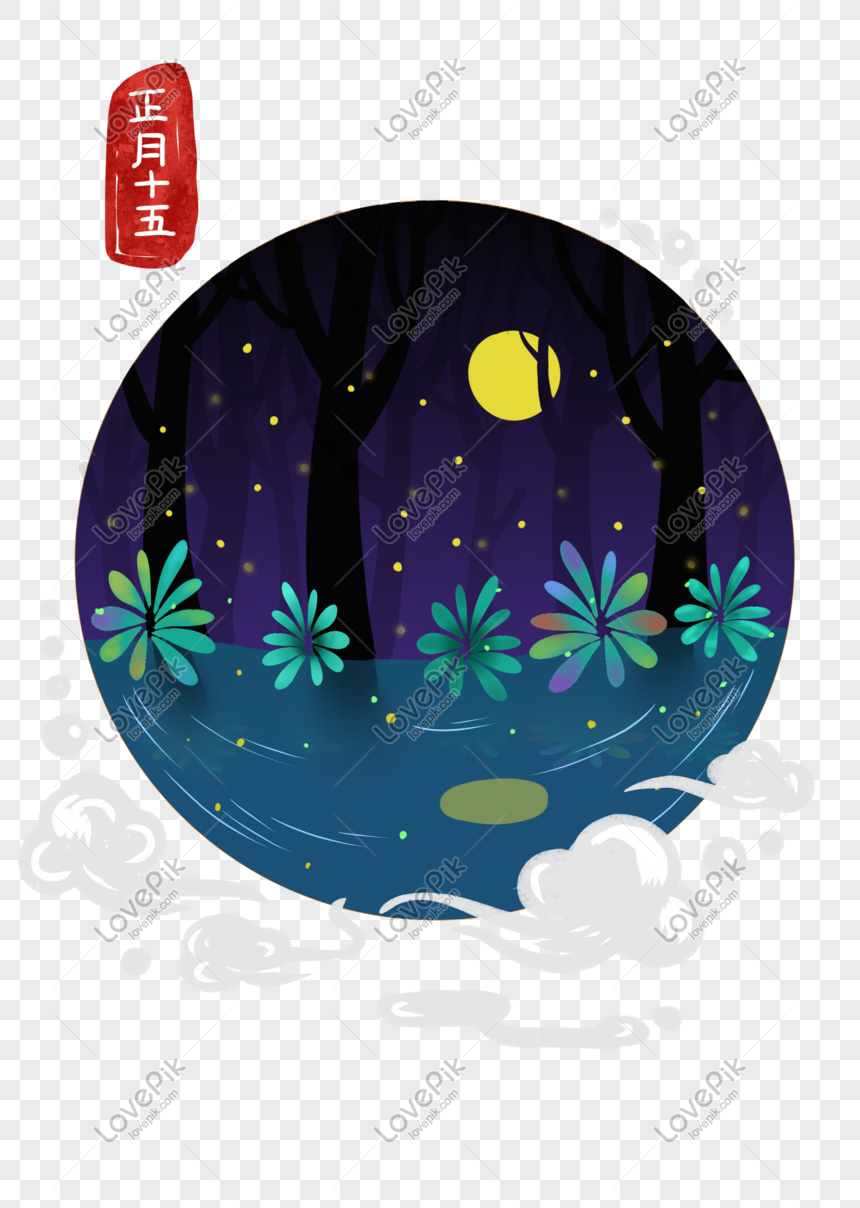 Pond Moonlight On The 15th Day Of The First Month Gambar Unduh