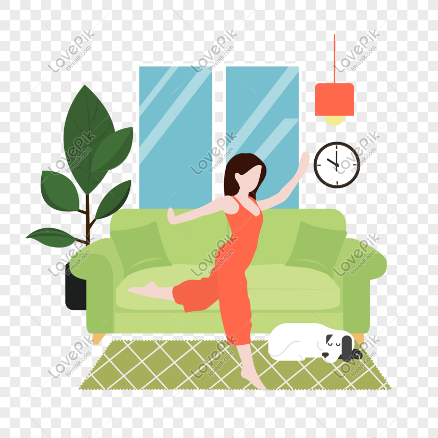 Cartoon Illustration Fitness Woman In Wind Room, Cartoon Illustration ...