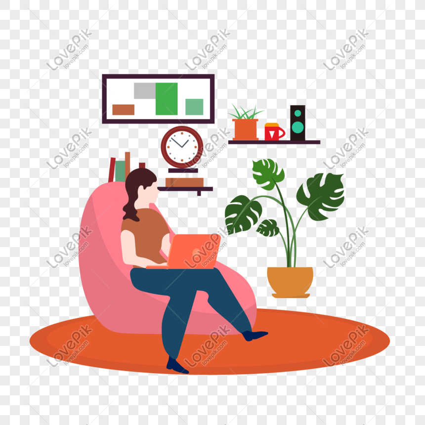 Cartoon Illustration Wind Sofa On Office Woman, Cartoon Illustration ...