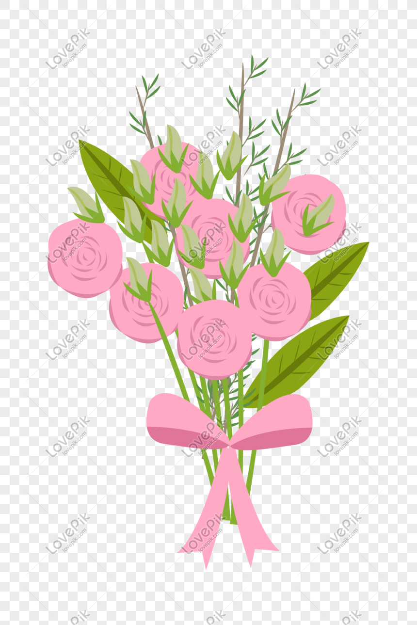 Ilustrasi Karangan Bunga Mawar Merah Muda Png Grafik Gambar Unduh