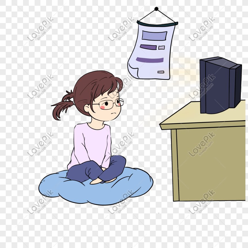 Girl Hand Drawing Illustration Of Home Watching Tv At Hom Png Image And Psd File For Free Download - Lovepik 611611470