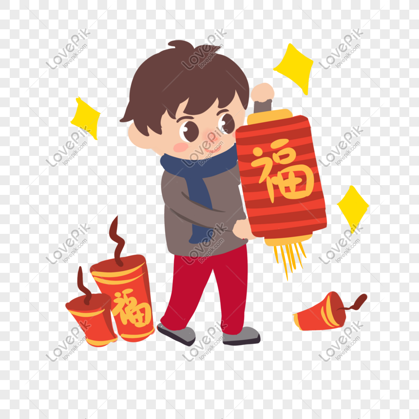 New Year Boy Hand Drawn Cartoon Character Png Material PNG Transparent ...