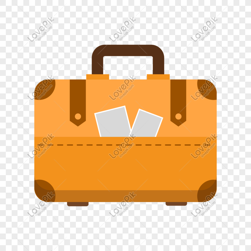 Hand drawn orange travel bag illustration, Hand-painted carry-on travel bag, orange trolley case, summer travel png image free download