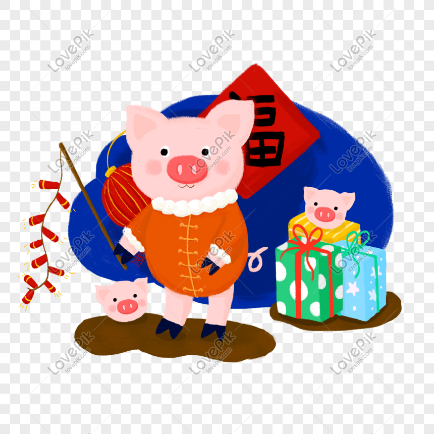 2019 Year Of The Pig Hand Painted Cute Cartoon Pig Psd Source F PNG Hd