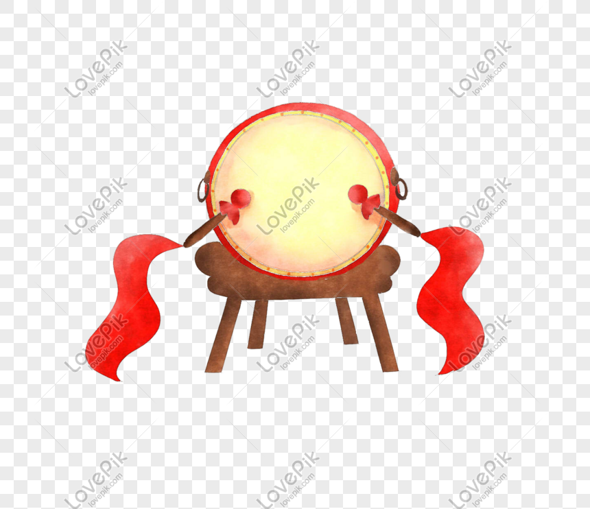 Hand drawn bon festival bang drum illustration, Loud gongs, red silk, red gongs png image