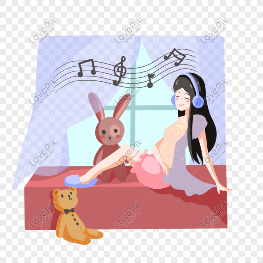 手描きの家の女の子が音楽イラストを聴くイメージ グラフィックス Id Prf画像フォーマットpsd Jp Lovepik Com