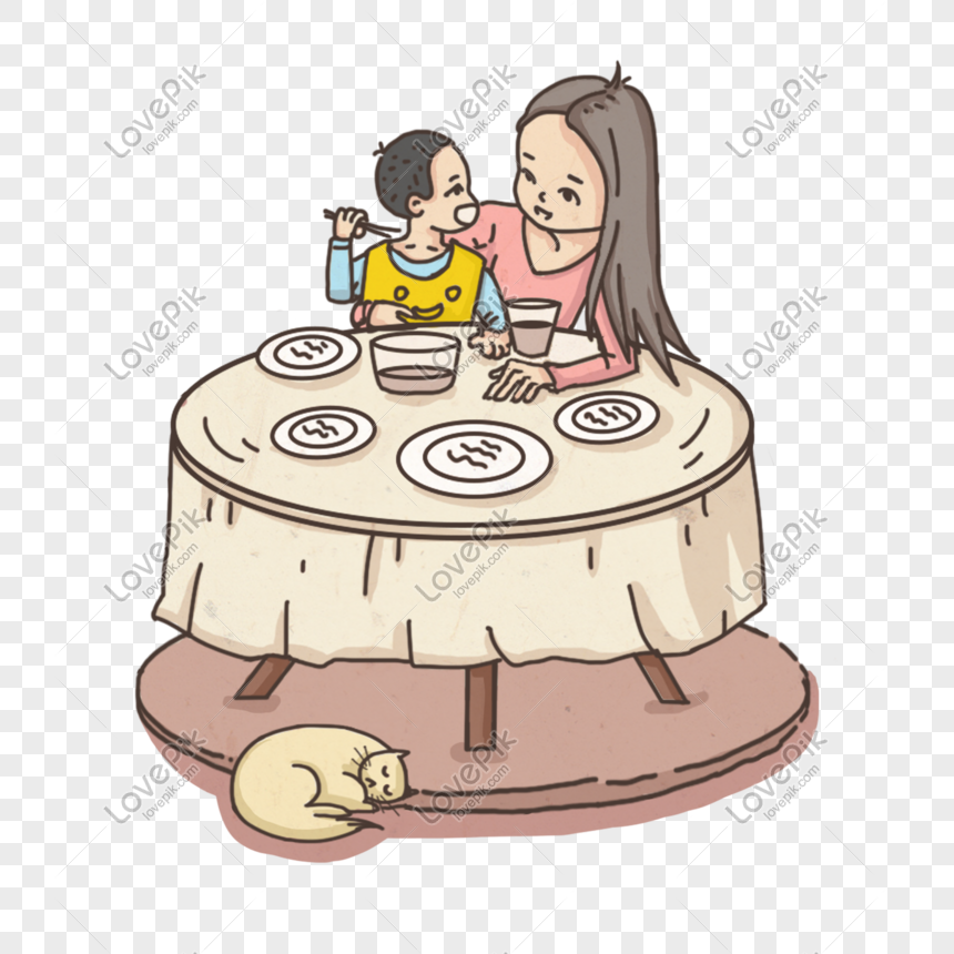 Cartoon Hand Drawn Mother Feeding Son To Eat PNG Transparent Image And  Clipart Image For Free Download - Lovepik | 611633267