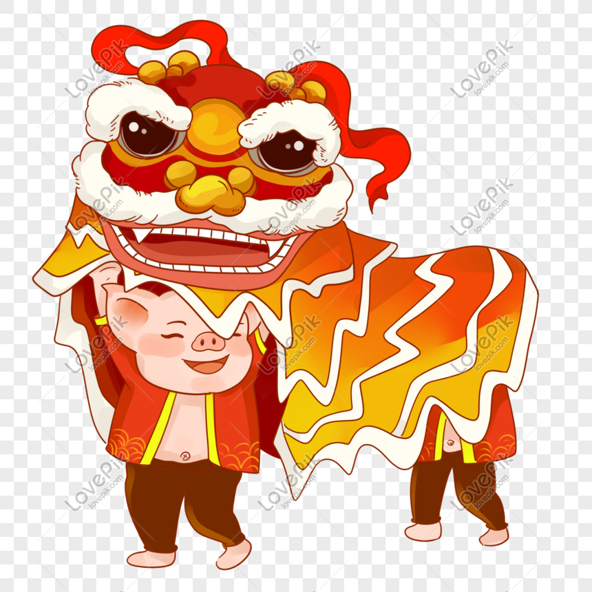 New Year Red Festive Pig Dance Lion Material PNG Image And Clipart ...