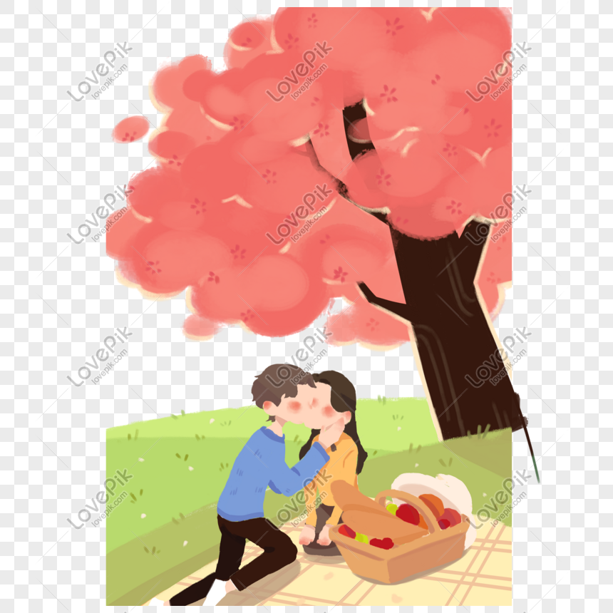 Pintado A Mano Pequeña Pareja Besándose Bajo Un árbol Rojo PNG Imágenes  Gratis - Lovepik