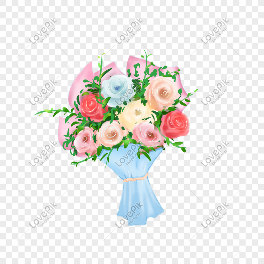 Hand Drawn Rose Big Bouquet Illustration PNG Free Download And ...