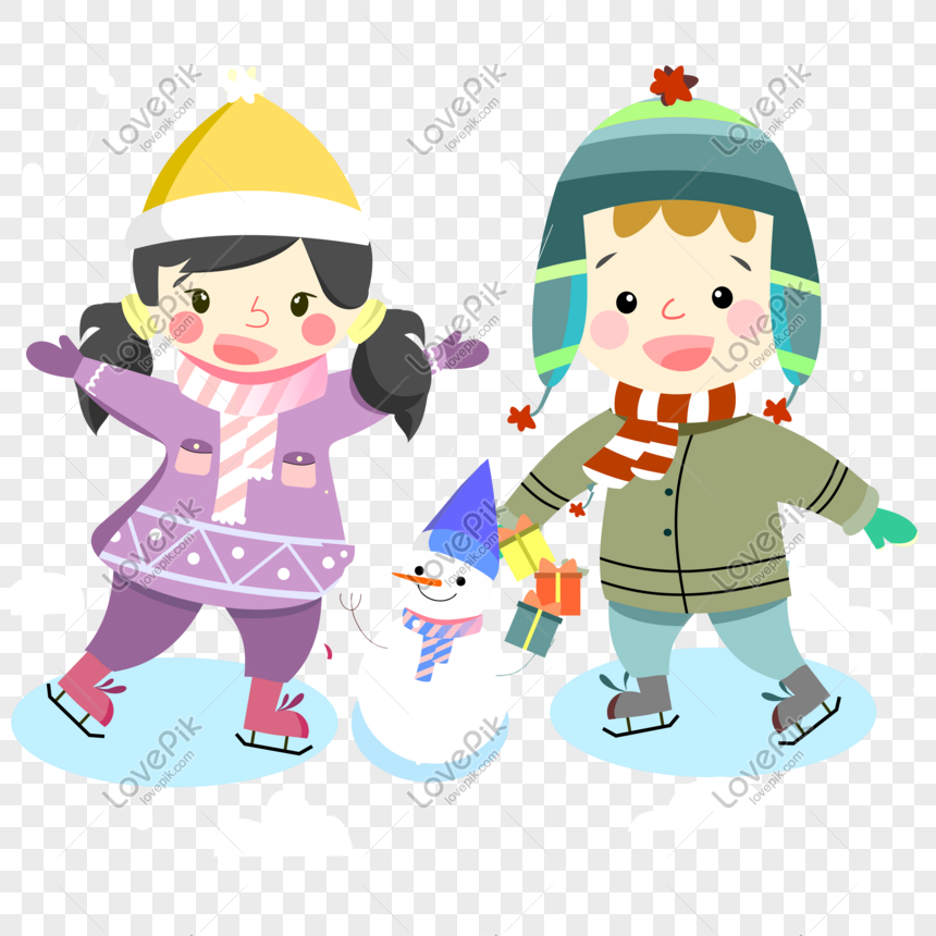 Boy Girl Skiing In Winter Scene PNG Hd Transparent Image And Clipart ...