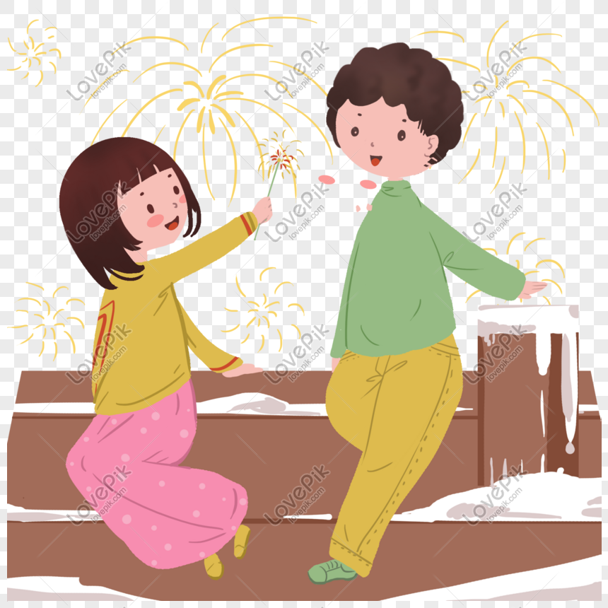 Young Man Watching Fireworks On The Roof Free PNG And Clipart Image For ...